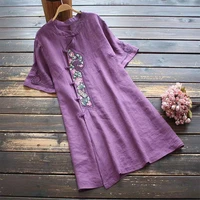 traditional chinese clothing for women cheongsam top hanfu summer short sleeve floral embroidered shirt tops