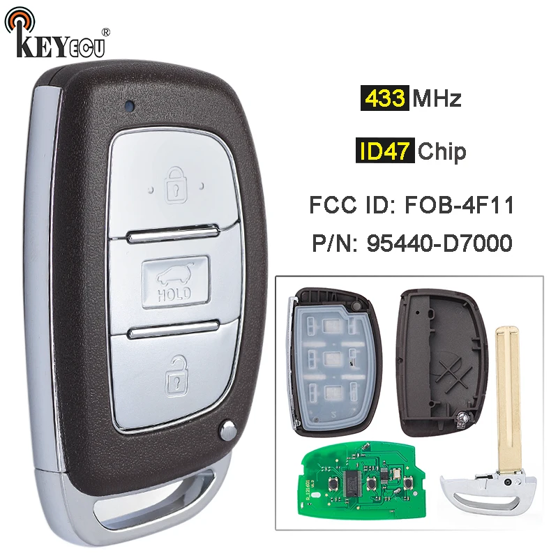 

KEYECU 433 МГц чип ID47 P/N: 95440-D7000 идентификатор FCC: Умный брелок для автомобиля без ключа для Hyundai Tucson 2016 2017