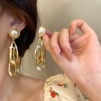 new fashion geometric tassel pearl earrings simulation pearl long tassel pendant earrings womens water drop jewelry gifts