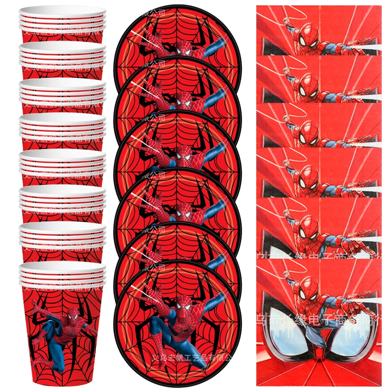 

60pcs/lot Red Spiderman Theme Plates Cups Girls Kids Favors Birthday Party Napkins Baby Shower Decoration Events Supplies