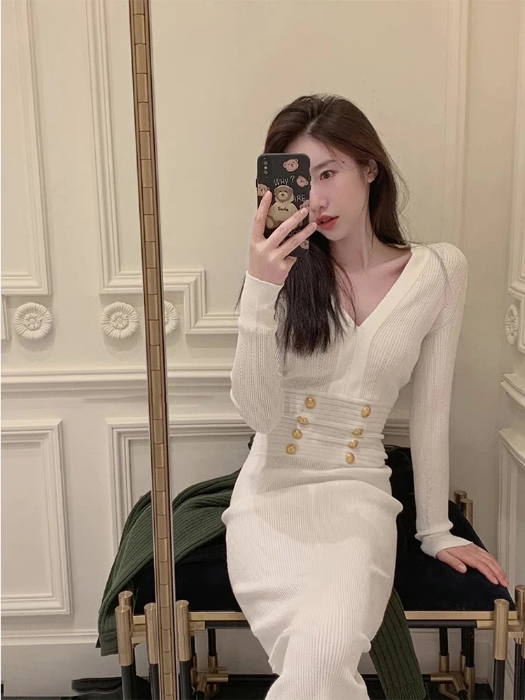 

Elegant Knitted Short Sleeve Bodycon Maxi Dresses Women Summer Sexy V-neck Streetwear Solid Stretch Bag Hip Vestidos Office Lady