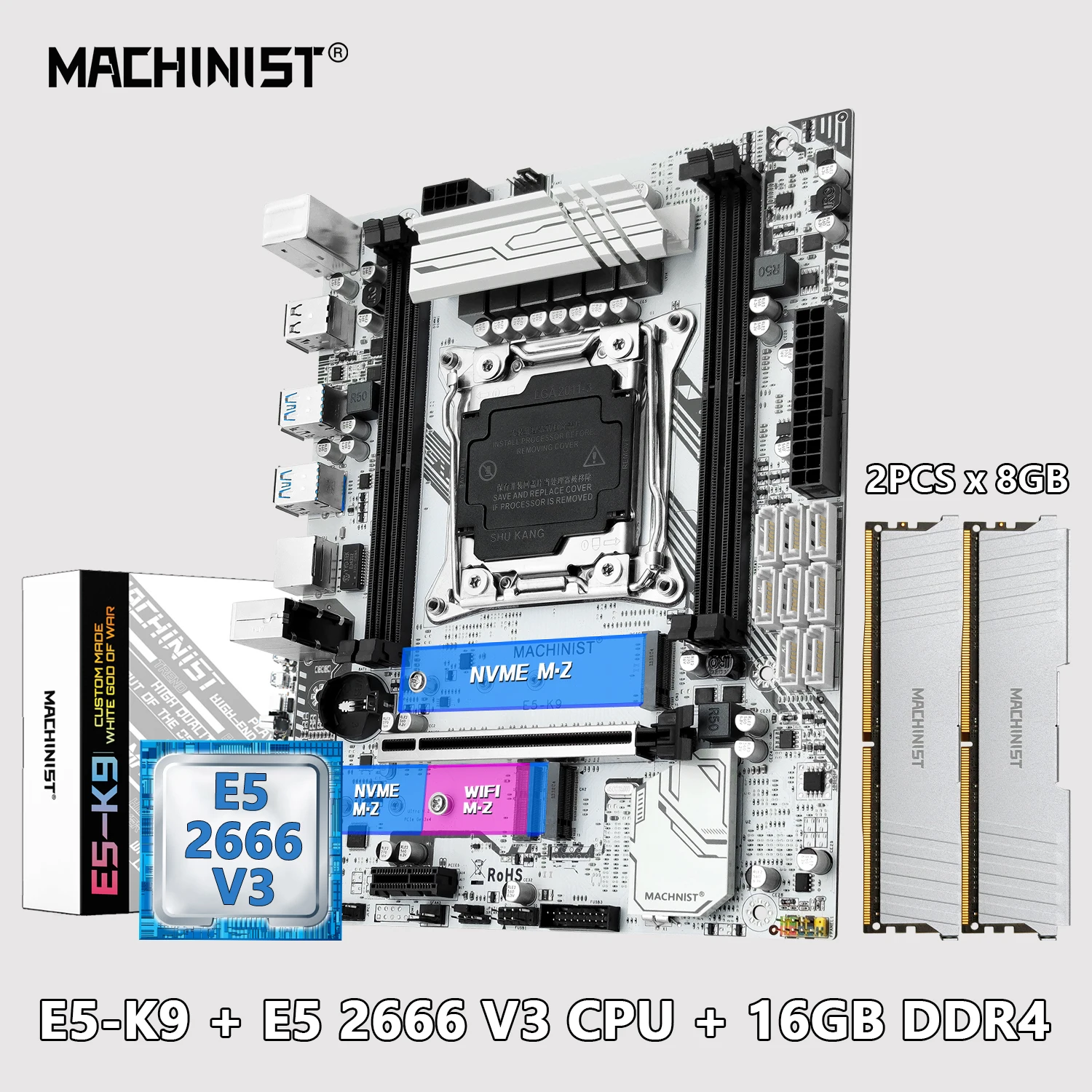

MACHINIST Kit X99 LGA 2011-3 Motherboard Set Xeon E5 2666 V3 CPU Processor + DDR4 2Pcs*8gb RAM Memory Combo USB3.0