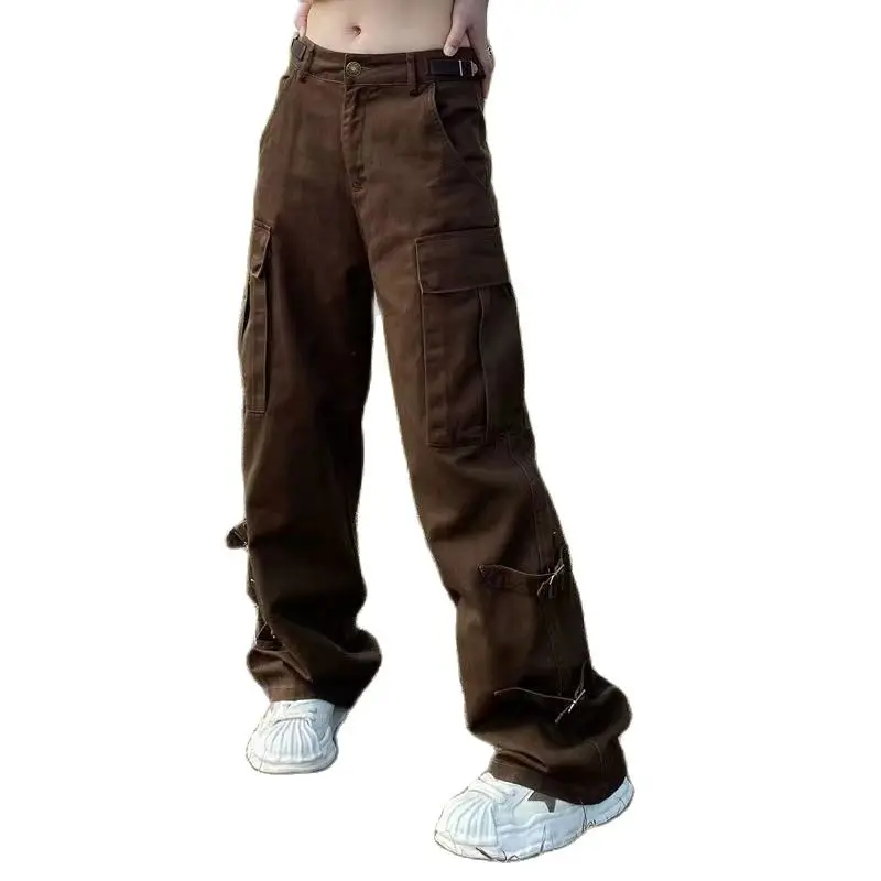 

Комбинезон Farmans в американском стиле ретро для мужчин и женщин, уличная одежда с множеством карманов и металлической пряжкой, Свободные повседневные брюки с прямыми штанинами, Y2K