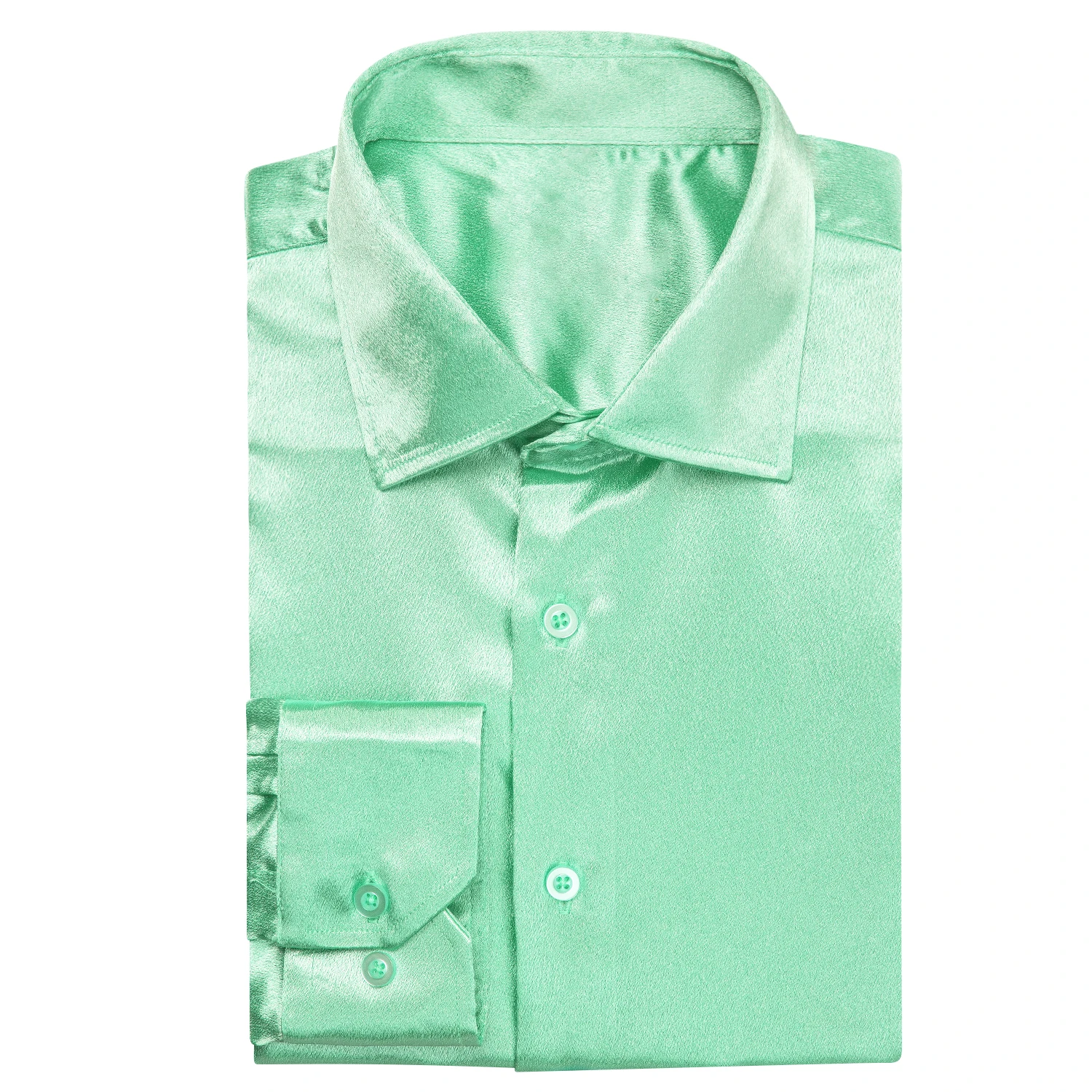 Hi-Tie Plain Solid Silk Mens Dress Shirts Long Sleeve Mint Pink Pure Color Suit Shirt Casual Formal Blouse for Wedding Business