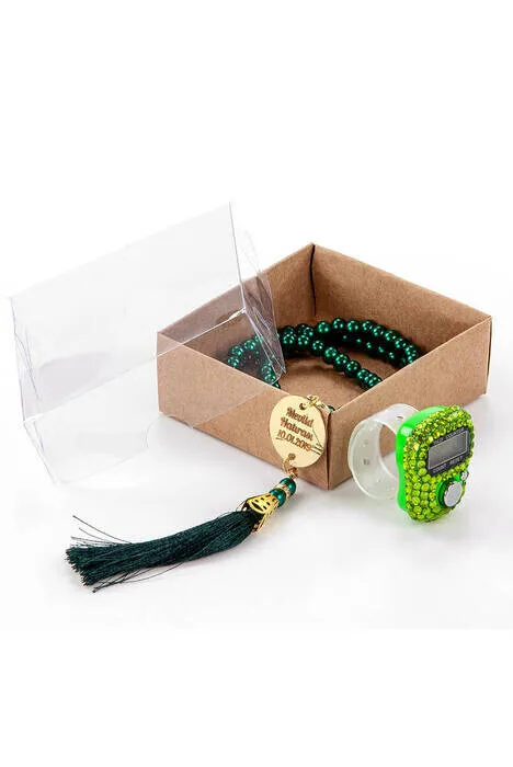 

IQRAH İsme Special Pleksili Pearl Tesbihli Zikirmatikli Set Green Color
