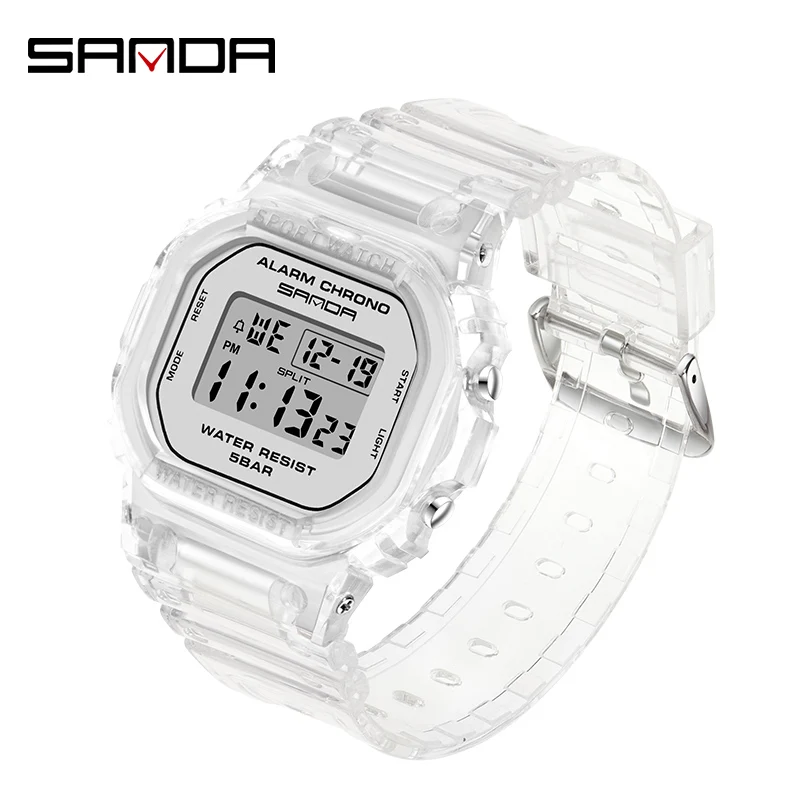 2023 New SANDA Fashion Sport Women Transparent Strap LED Digital Clock Ladies Electronic Watch Reloj Mujer Relogio Feminino 2009