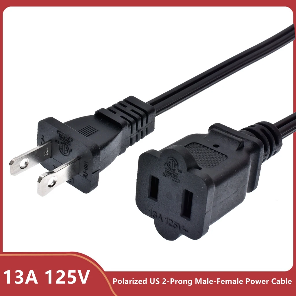 Поляризованный Американский 2-зубчатый Штекерный кабель питания 13A/125V,Nema 1-15P-1-15R Удлинительный кабель