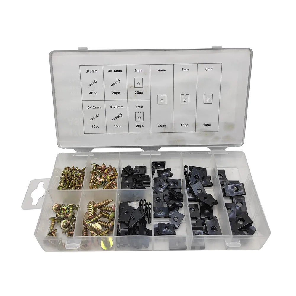 

170 Pcs Motorcycle Fairing Bodywork Panel Manganese Steel U Clips Self Tapping Screw Spire U Clip U Nut Fasteners Practical