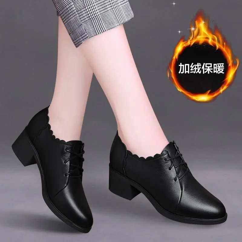 

2022 New autumn mother shoes in high heel black chunqiu single shoes work shoes comfortable pumps Women heels