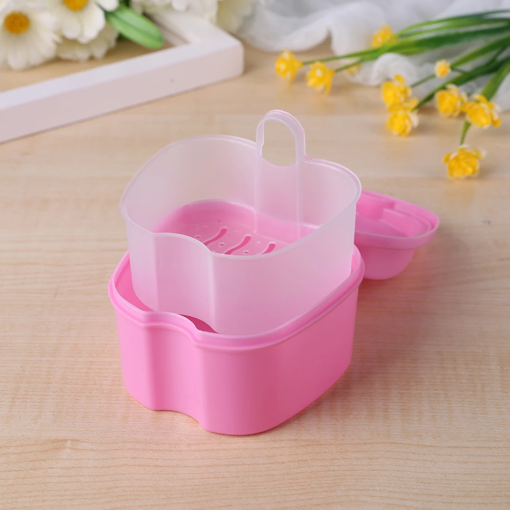 

Denture Storage Box Portable Dental False Teeth Storage Boxes Practical Fake Teeth Cleaning Cases with Hanging Net for Elderly