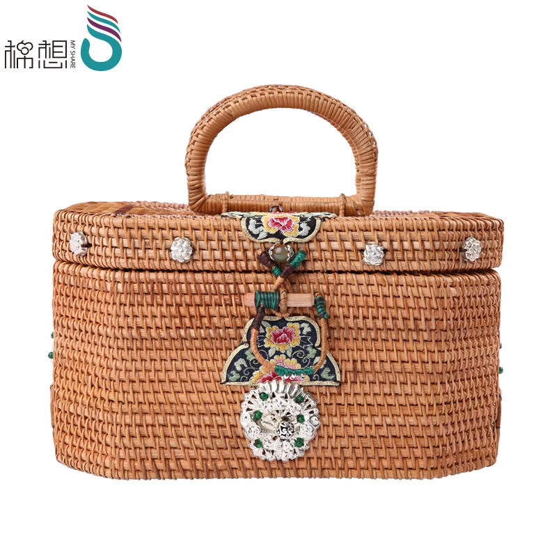 

Handmade Vine Woven Bag Women's Retro Woven Bag Fashion Straw Bag Artisitc Large Capacity Seaside Vacation Beach Bag
