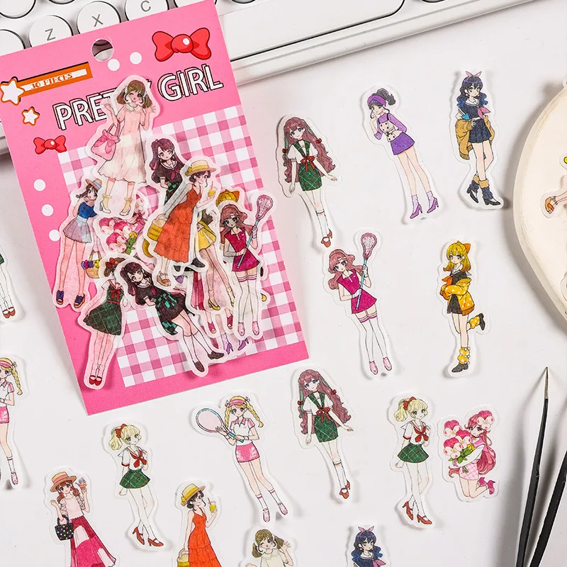 30pcs Washi Paper Kawaii Cartoon Girls Decorative Stickers for DIY Journaling Material Scrapbooking Collage