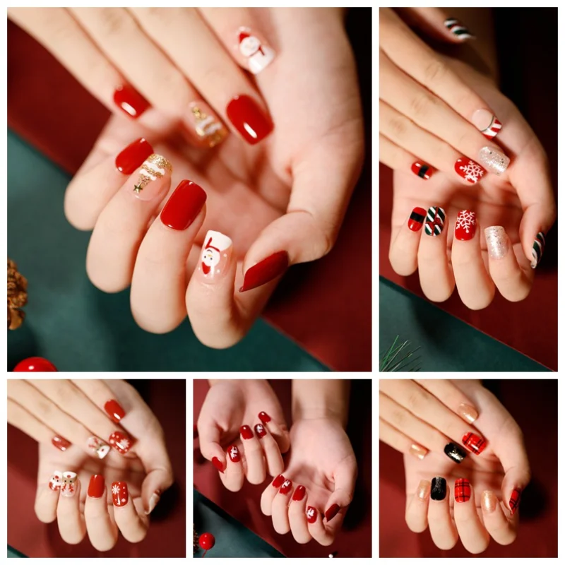 

Wear Finished Nail Beauty Christmas Series Short Flat Nail False Nail Nail Stickers Nail Patch Removable Nail Tip
