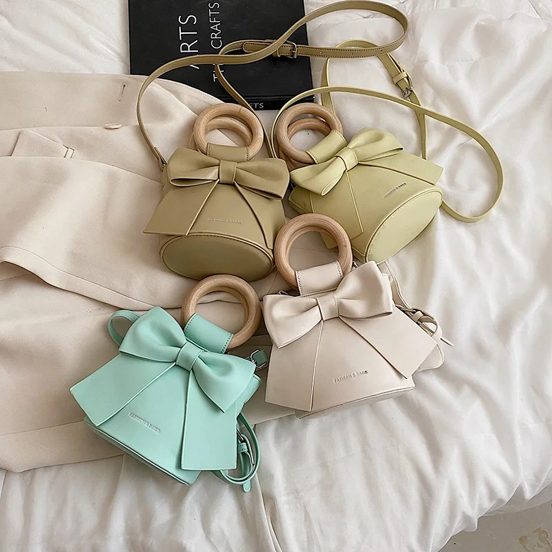 Дизайнерская мини-сумка через плечо из искусственной кожи с круглой деревянной