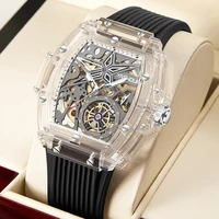 automatic mechanical watch for men luxury top brand hip hop mens watches transparent case male tonneau clock relogio masculino