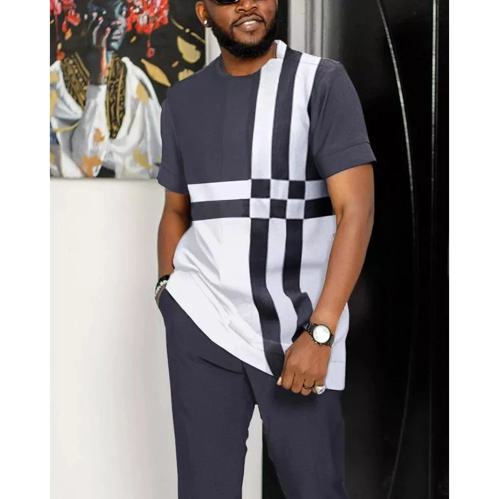 Summer Men Tshirt Suit Tracksuit Streetwear 2 Piece Set Fashion Male Clothes 3D Print Short Sleeve T-shirt Long Pants Sportswear