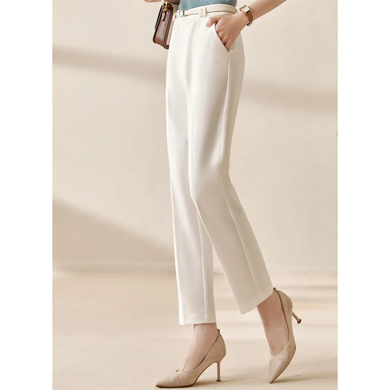 Vimly Casual White Pants Women Autumn 2022 Office Lady Capable Slim Trousers Business Anti Wrinkle Woman Straight Pants V3767