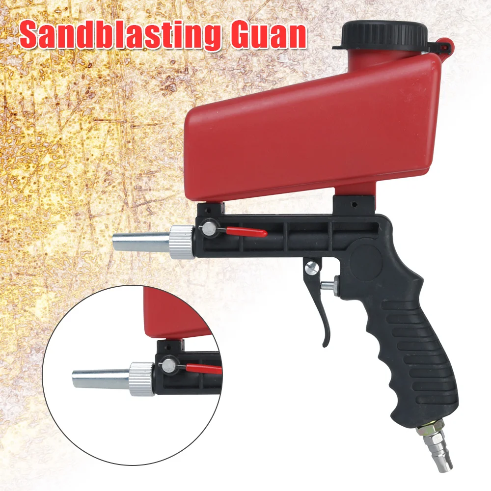 Sandblasting Gun 90psi Handheld Pneumatic Blasting Gun Set Small Sand Blasting Machine Adjustable Portable Gravity Sand Blaster