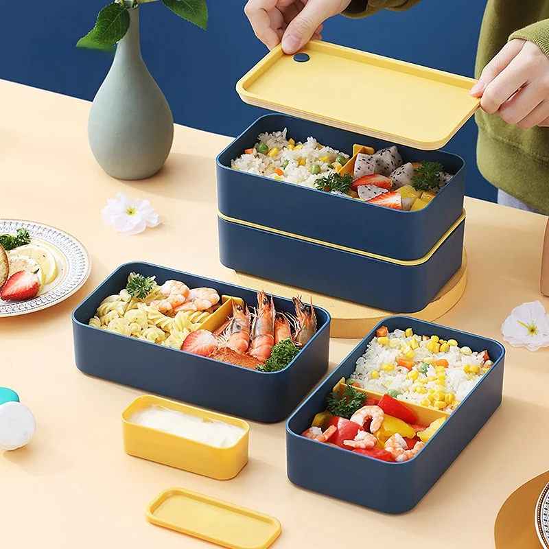 

Portable Lunch Box Microwave Safe Plastic Bento Box With Compartments Sauce Box Stackable Salad Fruit Food Container