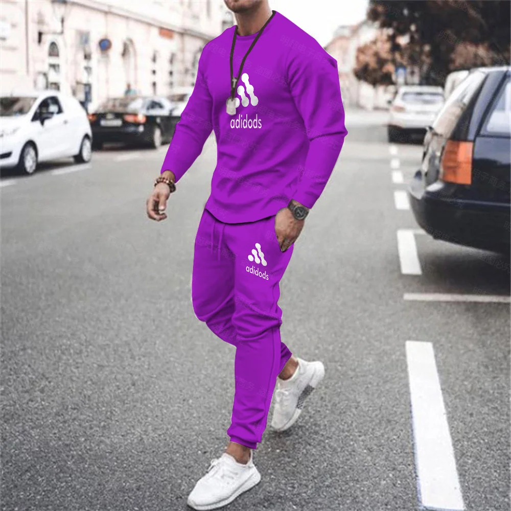 

New High Quality Sports Brand Pattern Fitness Leisure Sports Workout Training Running Printing T-Shirt Long Sleeve Pants Set