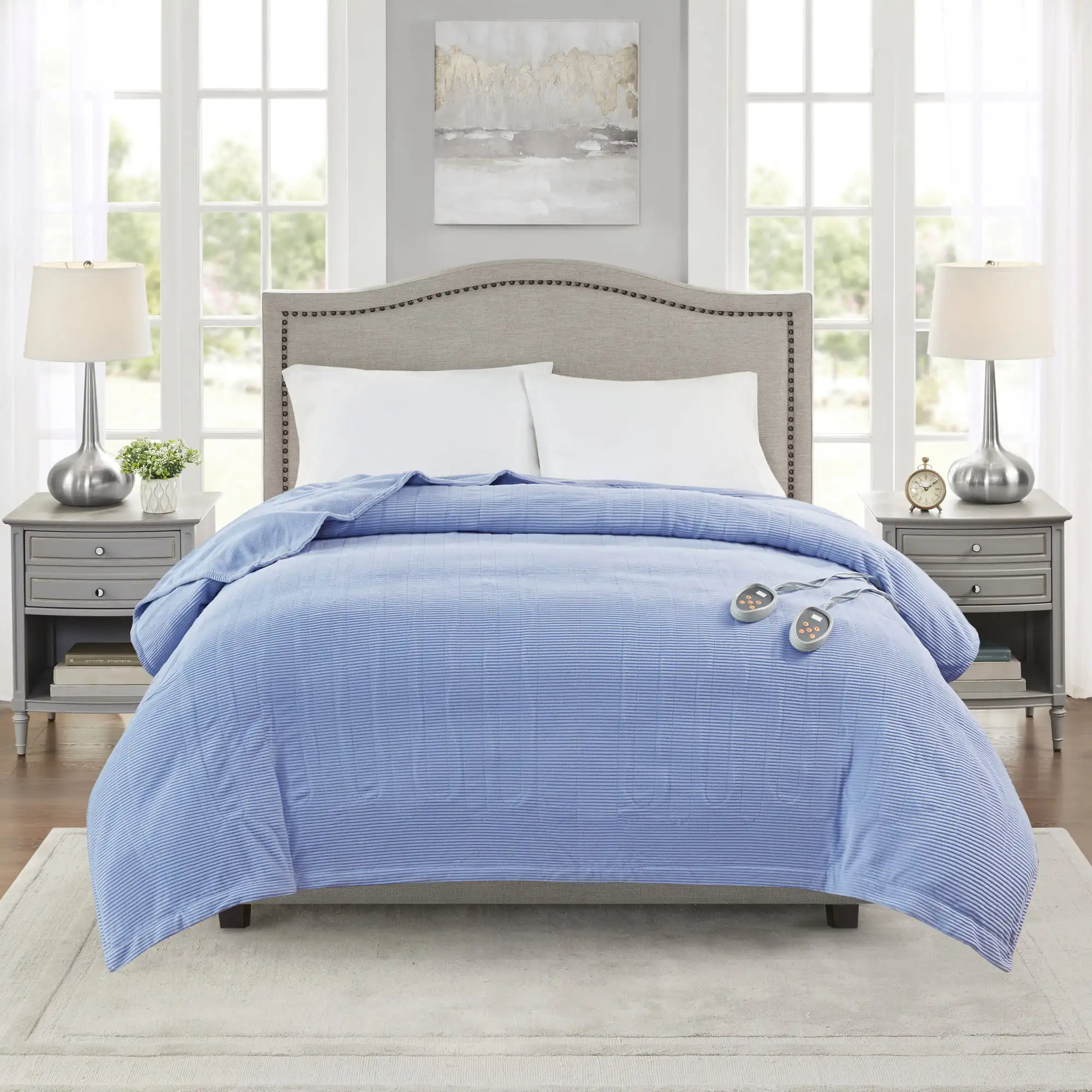 

Electric Micro Fleece Heated Solid Blanket, King, Blue