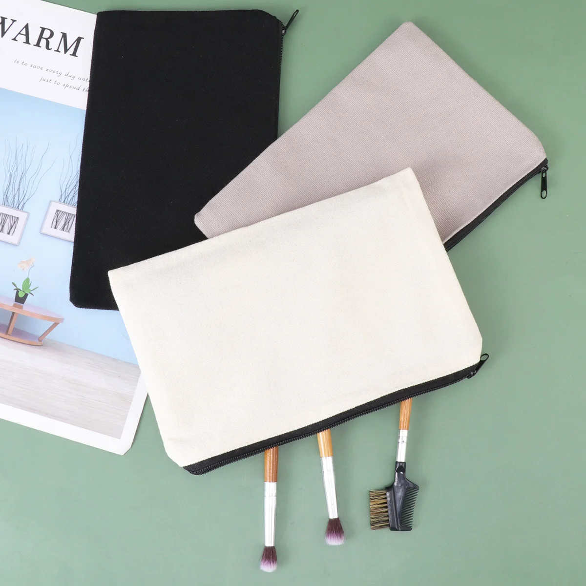 

Bag Zipper Pouch Diy Canvas Blank Makeupbags Pouches Travelcase Purse Storagecraft Pen Cotton Toiletryblack Portable Cosmetics