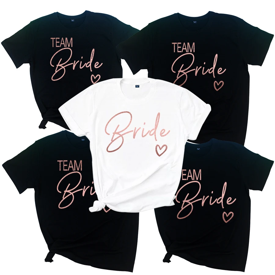 

Team Bride Love Heart Women's T-shirts Novetly Aesthetic Bridesmaid Bride Squad T-shirt Women Ulzzang Wedding Party Tops Tees