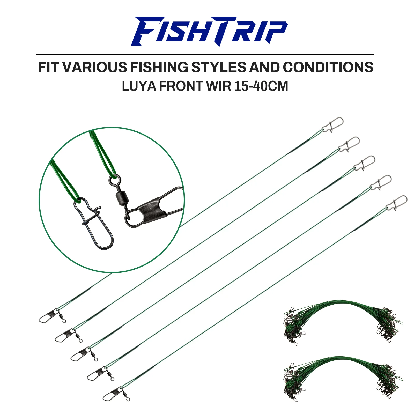 Фото Рыболовные поводки FishTrip, 30-50 шт., 30-70 фунтов, из нержавеющей стали, с вертлюгами и застежками Duo Lock, рыболовные снасти №5