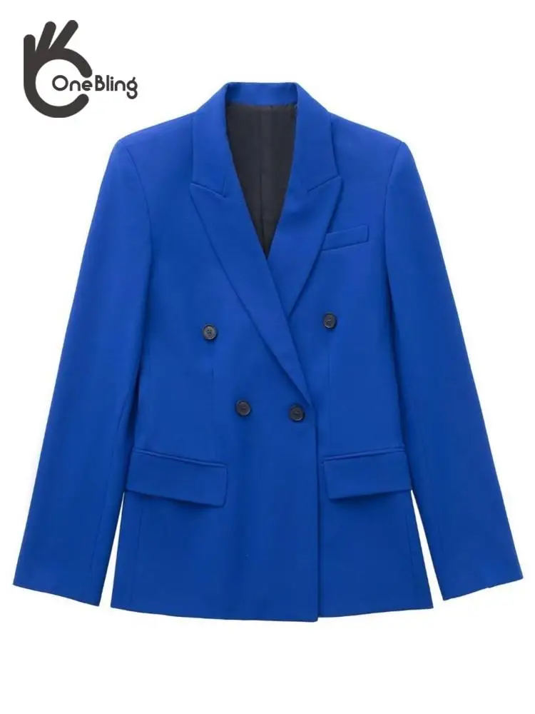 Женский облегающий Костюм-двойка OneBling офисный синий пиджак и длинные брюки