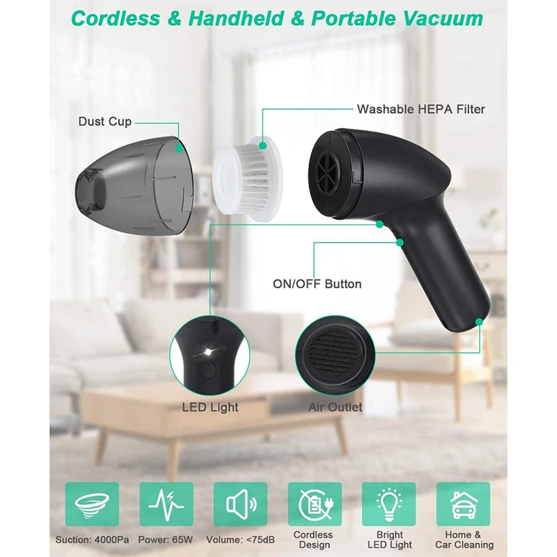 Ручной пылесос с автоматическим сжатием воздуха и камерой быстрой зарядки 2500 ма