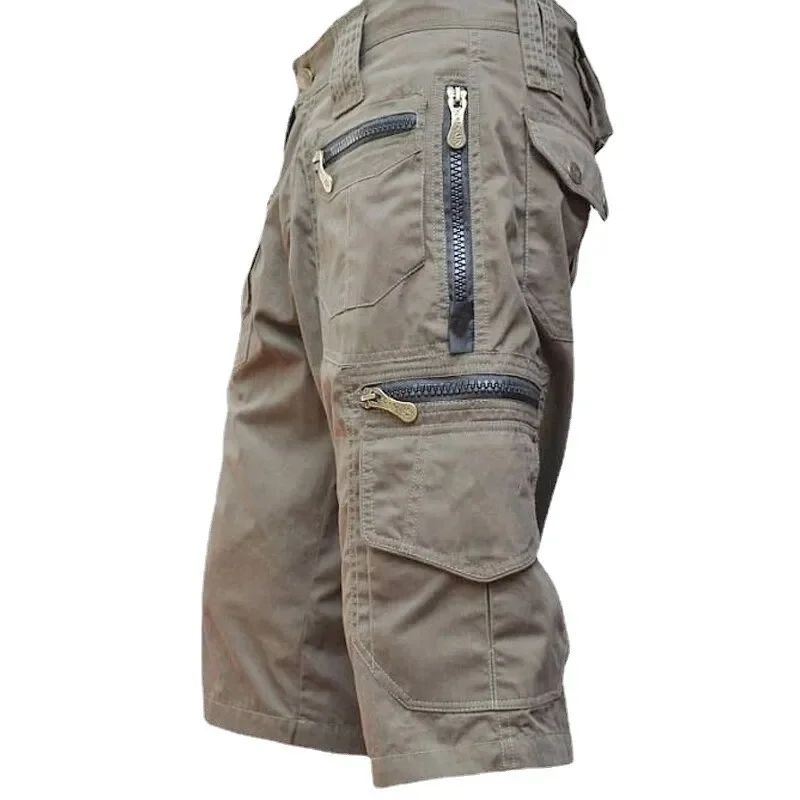 

Summer Men's Calf Length Pants Oversized Male Cargo Pant Pure Cotton Multi Pocket Zipper Capri Men Cropped Trousers