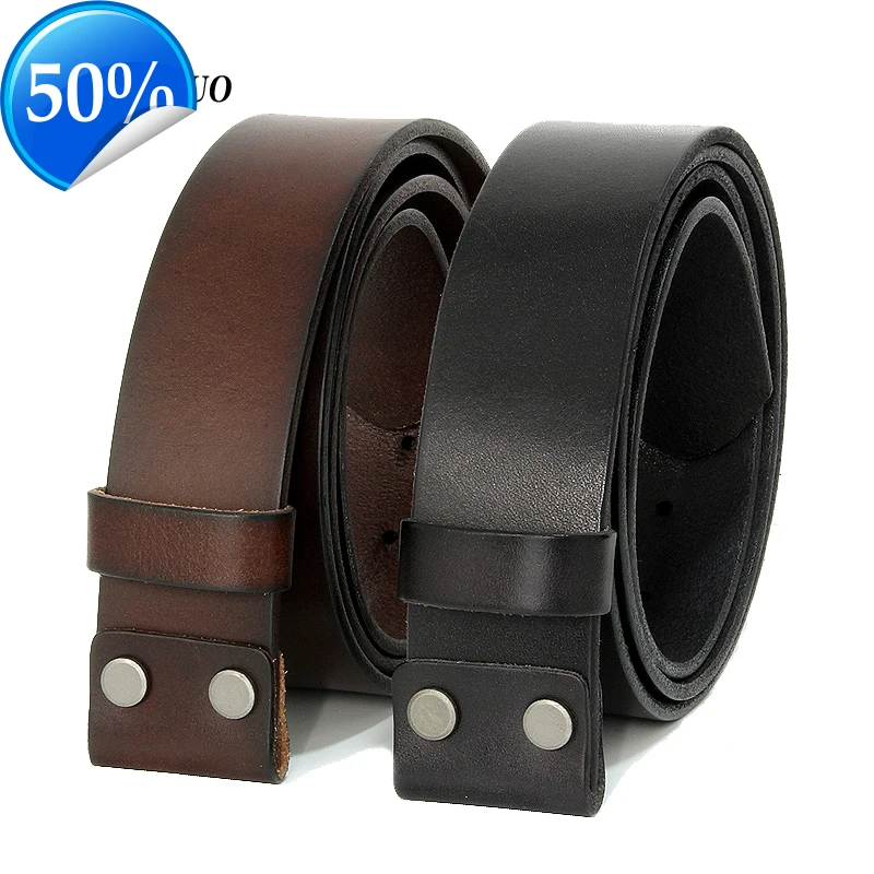 3.3cm and 3.8cm width Vintage No Buckle belt suit Smooth buckle belts men luxury Cowskin Soild Genuine leather without buckle
