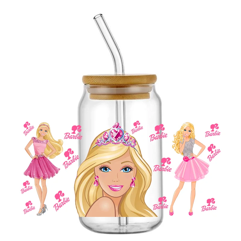 Miniso розовый Барби фильм Мультфильм УФ DTF клейкая чашка обертка для 16 унций