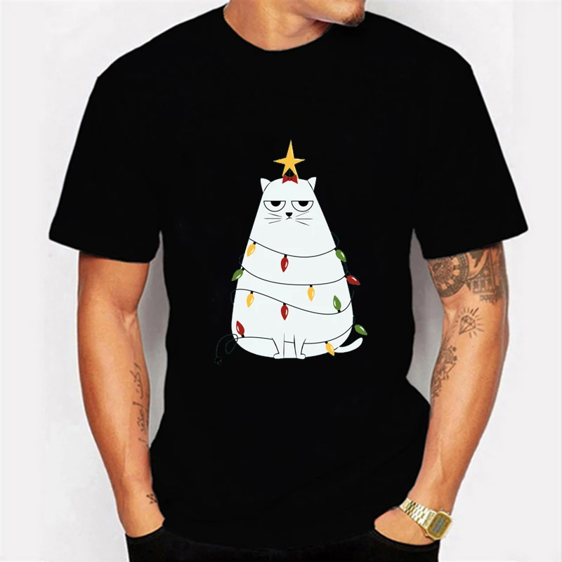 

Christmas Cat Men's T-shirts Men' T Shirt Short Sleeves Casual Loose Tops Tees Christmas Shirt Mens Tops Clothing Dropshipping