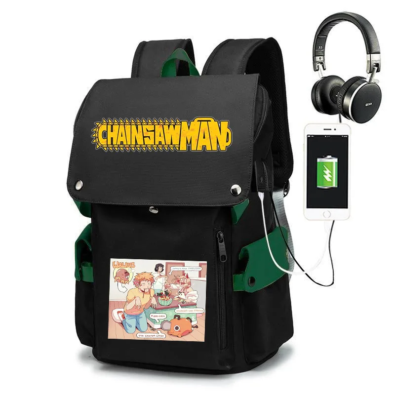 

Chainsaw Man Black Casual Bag USB Bag Animation Printing Bag Teen Student School Bag Children Backpack Outing Travel Bag