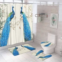blue peacock feather shower curtain set animal flower butterfly bathroom curtain non slip bath mat pedestal rug lid toilet cover