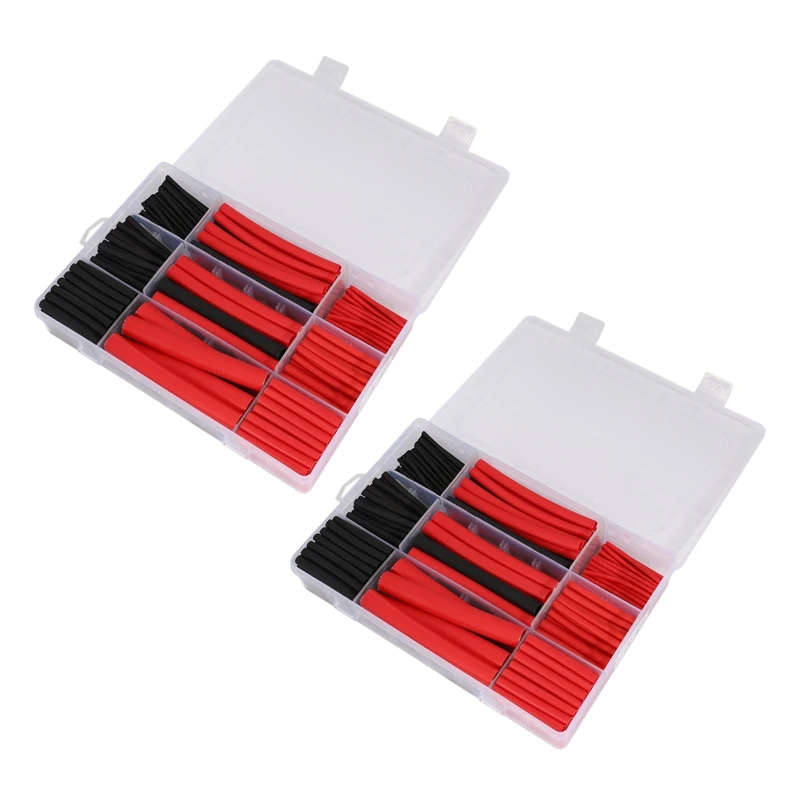 

540Pcs 3: 1 Shrink Ratio Dual Wall Adhesive Lined Heat Shrink Tubing Tube 6 Size 2 Color KIT Black Red