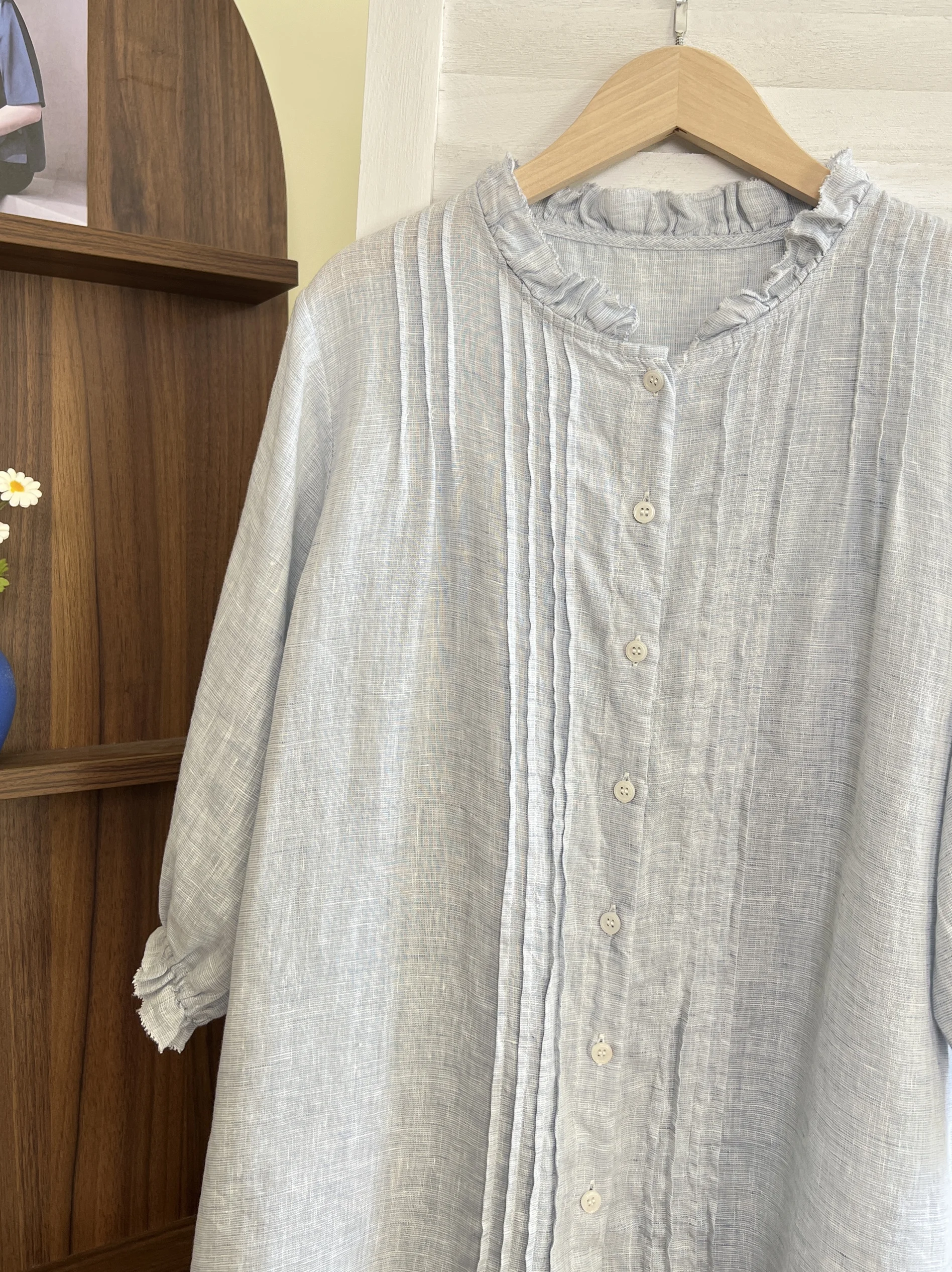 Japan fashion Pure Linen/Sweet Lace round Neck French sle Gentle Sle Half Sleeve Mid-Length Loose Shirts Top