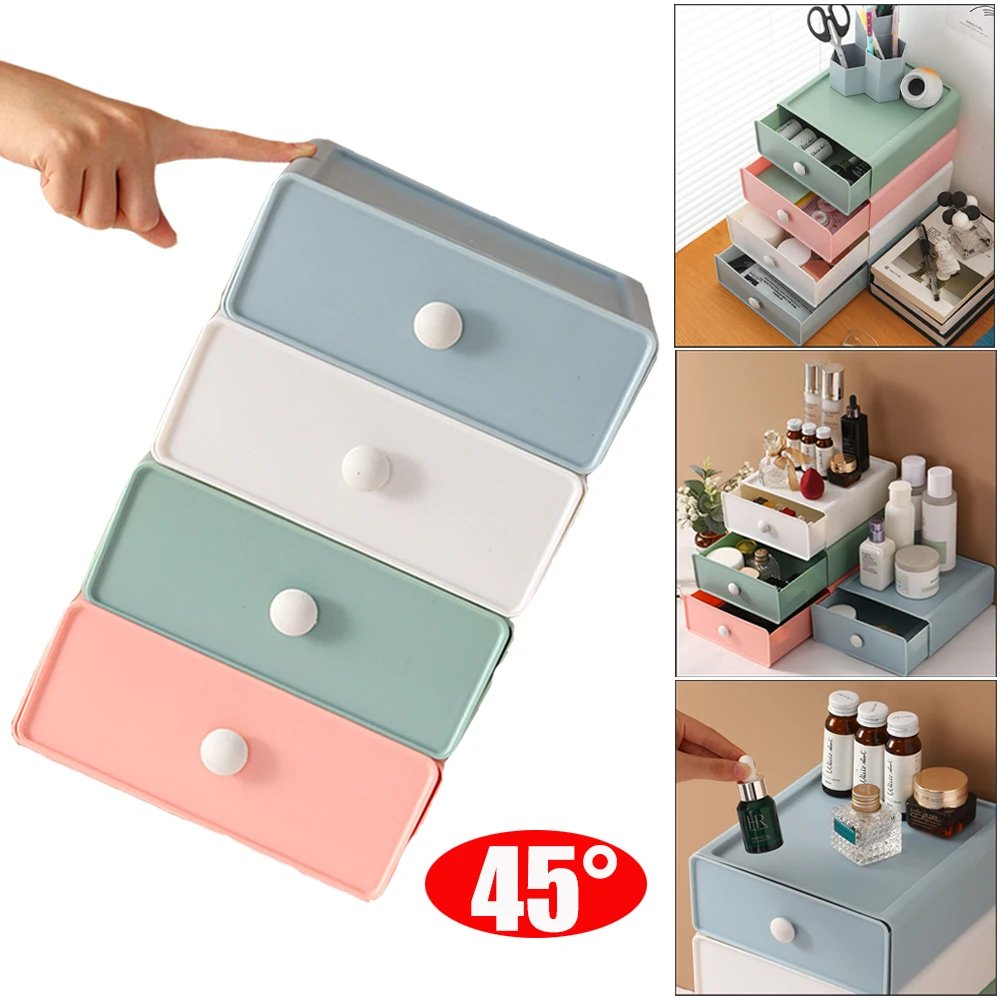 New Ins Stacking Cosmetic Box Office Accessories Pencil Holder Drawer Bathroom Makeup Brushes Jewelry Storage Case Space-saving