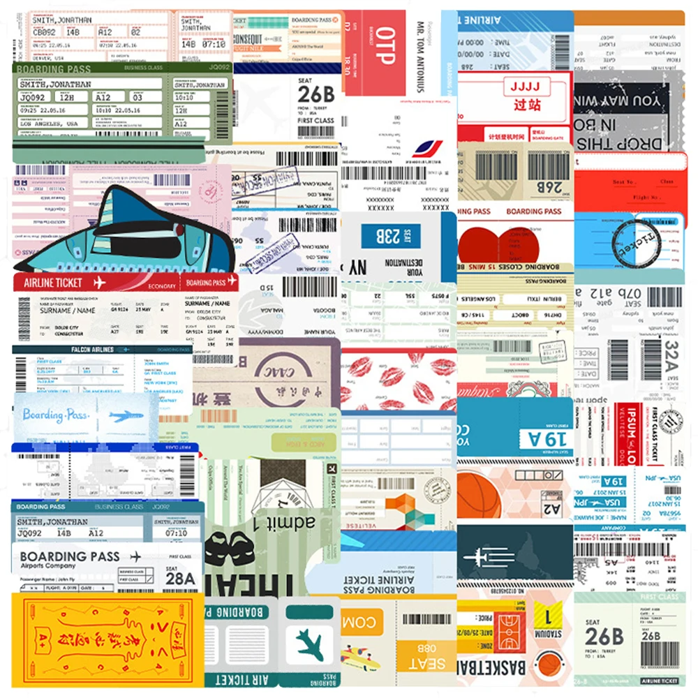 

10/30/50PCS Cartoon Ins Style Boarding Pass Creative Graffiti Stickers Bicycle Scooter Helmet Laptop Computer Wholesale