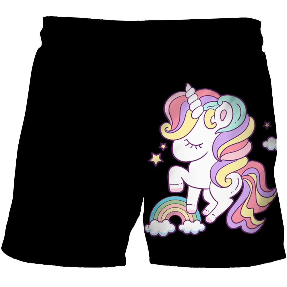 

Шорты с единорогом для мальчиков и девочек, летние модные короткие брюки, детские повседневные шорты с милым мультяшным принтом, одежда