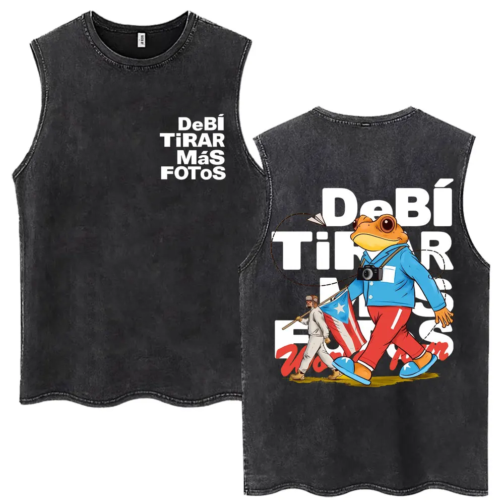 Фото Майки-безрукавки Rapper Bad Bunny Washed Tank Tops Debi Tirar Mas Fotos DTMF, модные хлопковые оверсайз футболки без рукавов в стиле хип-хоп для мужчин и женщин №5