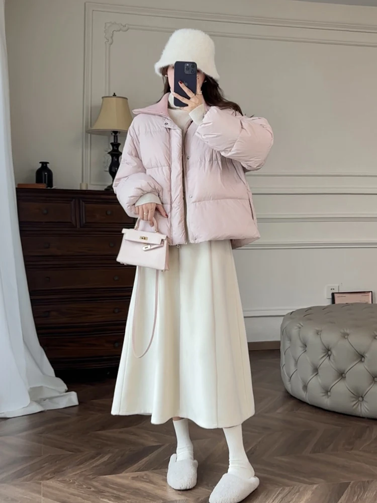 Zhang Astringent новинка зимы светло-розовый изящный легкий свободный вязаный короткий