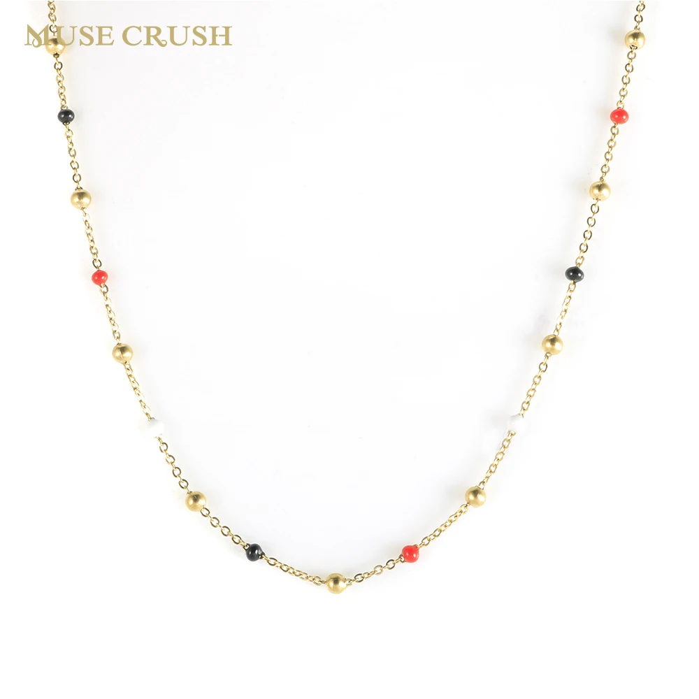

Muse Crush Bohemia Colorful Beads Chain Choker Necklace Waterproof Stainless Steel Charm Handmade Jewelry for Women Wholesale