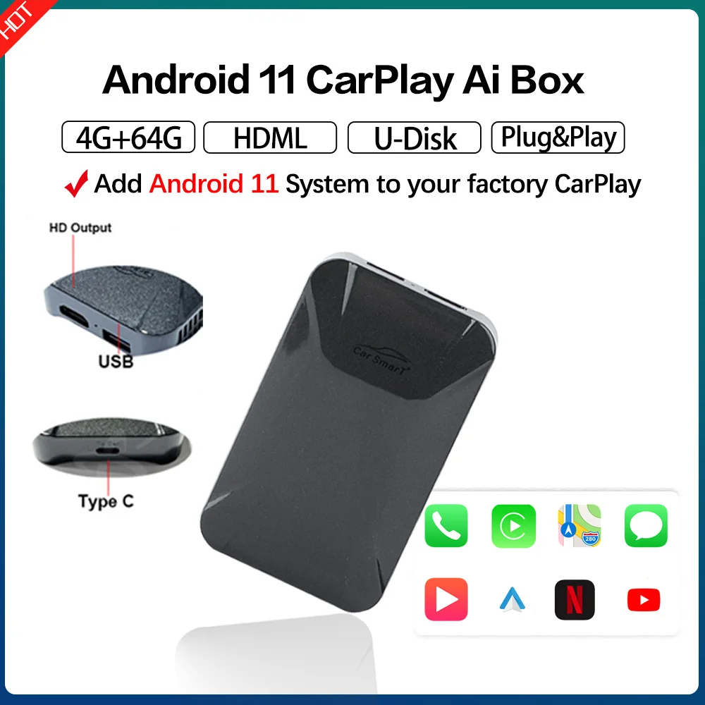 CarPlay Ai Box Android 11 Новый беспроводной Apple Netflix YouTube автобокс Автомобильный