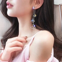 butterfly diamond asymmetrical super fairy long stud earrings for women korean fashion earring daily birthday party jewelry gift