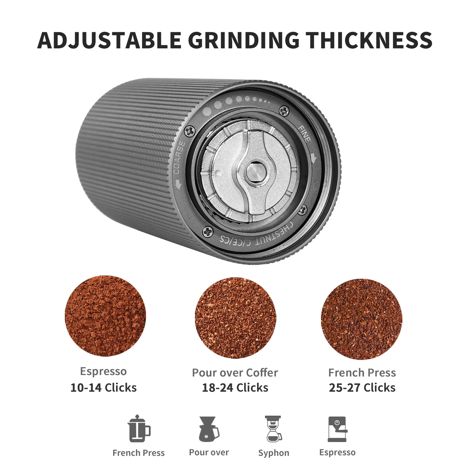 Фото TIMEMORE Chestnut C2 MAX Ручная кофемолка Портативная ручная мельница для эспрессо Регулируемая кофемолка с жерновами №5