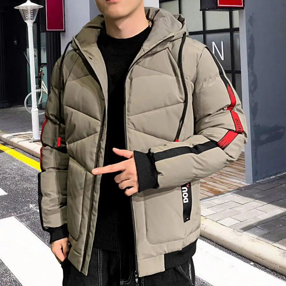 Stylish Men Hooded Coat Long Sleeve Autumn Winter Drawstring Ribbed Cuff Jacket  Super Soft Male Coat for Outdoor
