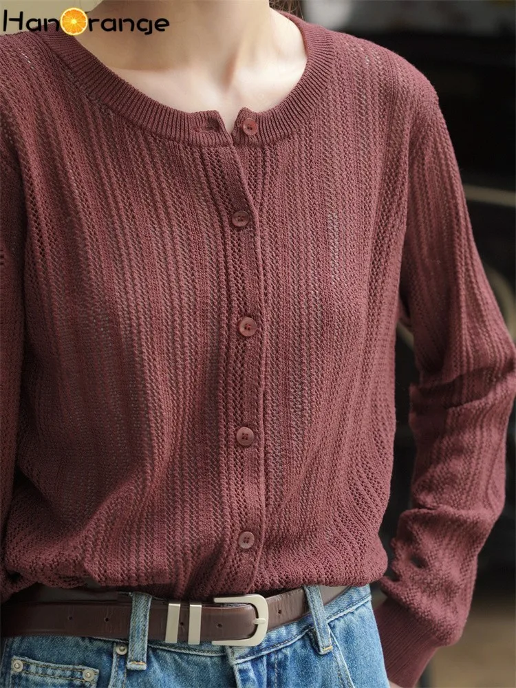 HanOrange 2024 весенний винтажный короткий вязаный кардиган женская вязаная рубашка с