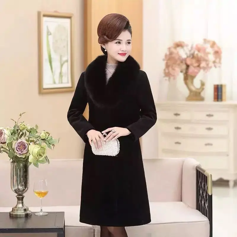 2022 Winter Women Faux Mink Fur Coat Big Fur Collar Thick Warm Outerwear Long Fake Fur Jacket Female Plush Coats Chaquetas Mujer